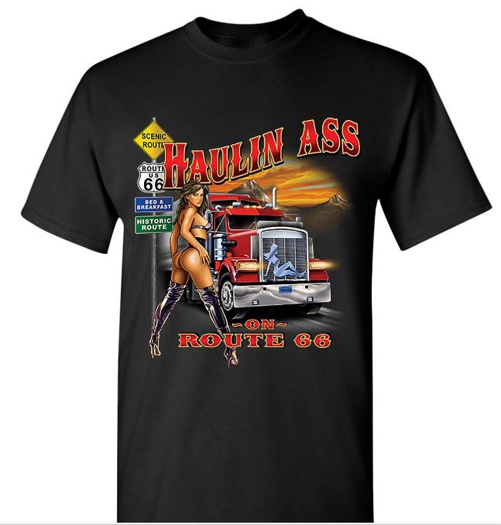 Haulin Ass On Route 66 T-shirt Historic Route 66 Trucker Teamster Mens Tee