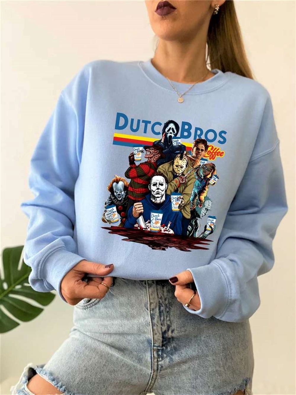 Horror Movies Characters At Dutch Bros Coffee Halloween Sweatshirt T-shirt