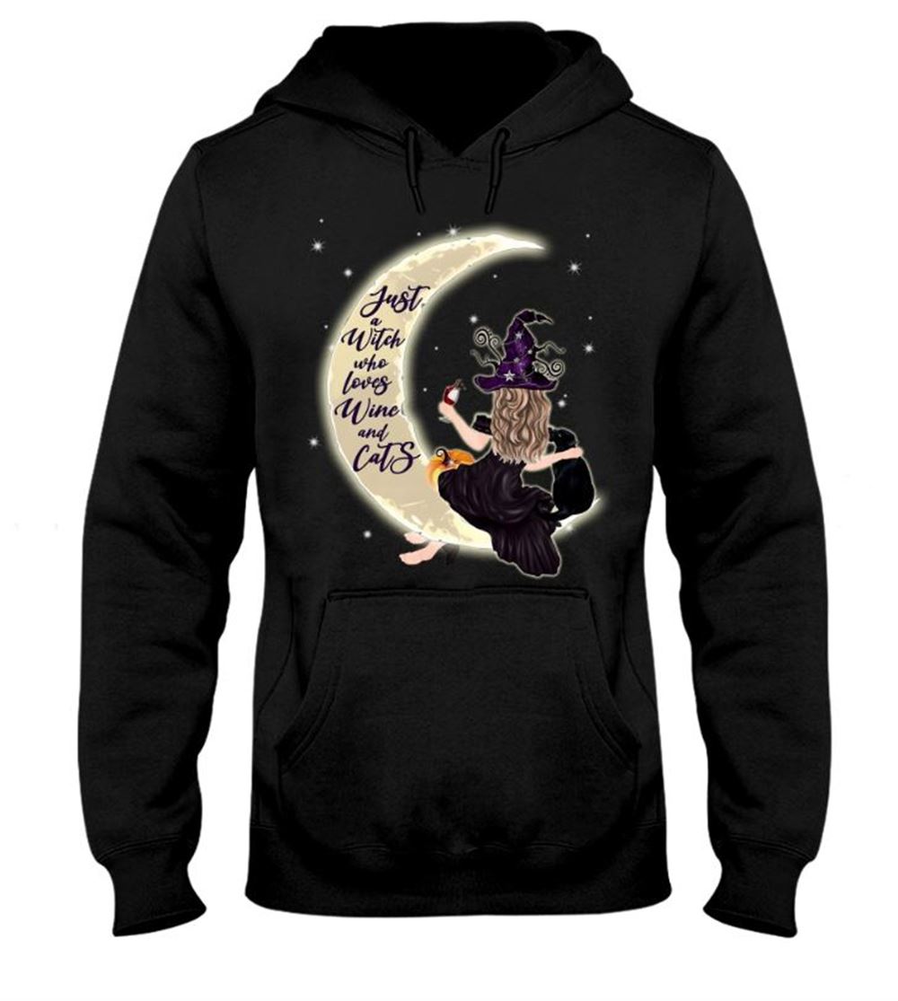 Just A Witch Who Loves Wine And Cats Hooded Sweatshirt Halloween Gift