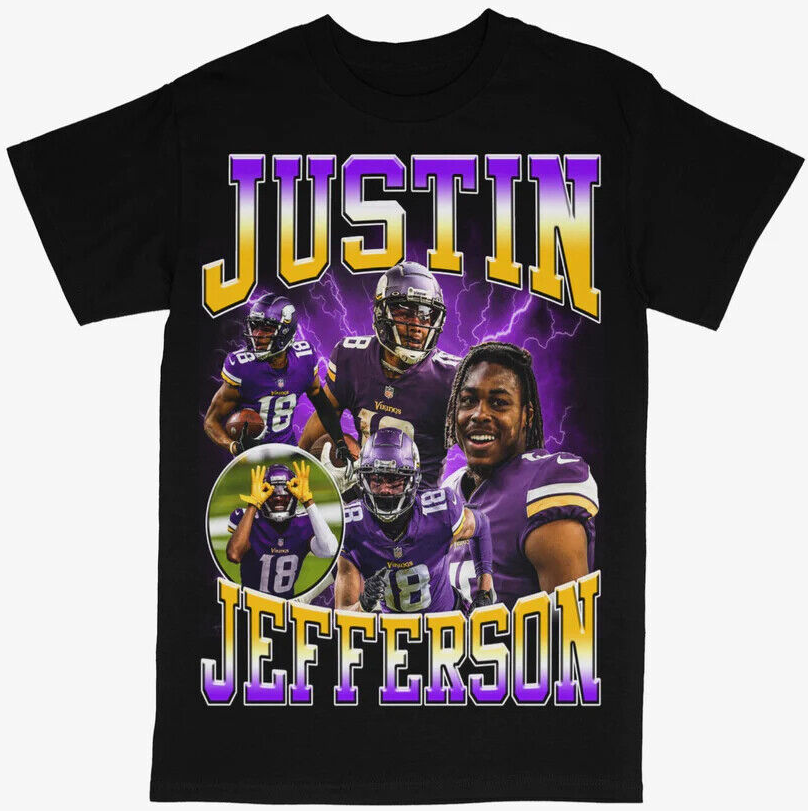 Justin Jefferson Minnesota Vikings Nfl Football Black Crew T-shirt