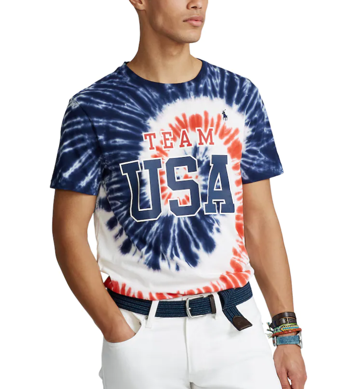 Mens Polo Ralph Lauren Red Team Usa Summer Olympics Tie-dye T-shirt Unisex Short Sleeve Classic Tee