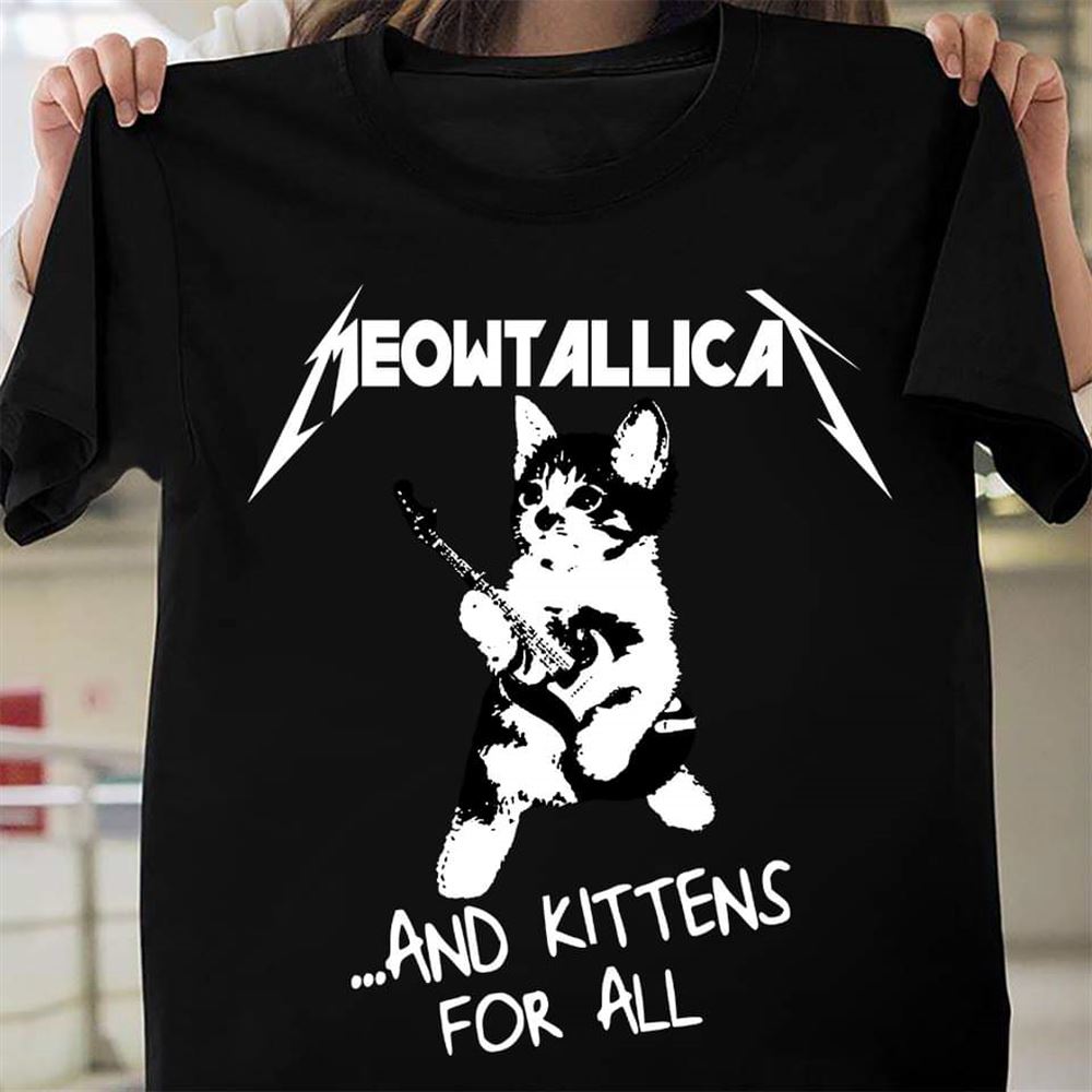 Meowtallica Cat Rock 90s Meow For Music Band Of Friends T Shirt Unisex Short Sleeve Classic Tee