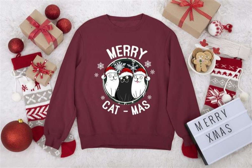 Merry Cat-maschristmas Shirtscat Christmasmeowy Catmasmerry Christmas Catmeow Merry Catmerry Gifts Unisex T-shirt