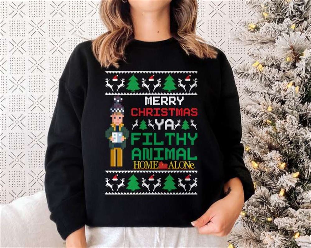 Merry Christmas Ya Filthy Animal Home Alone Kevin Pixelated Shirt