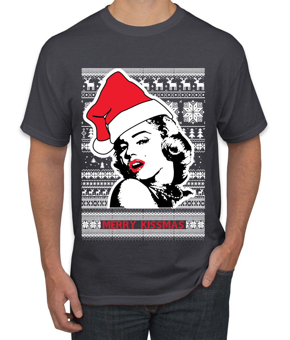 Merry Kissmas Marilyn Monroe Ugly Christmas Mens Graphic T-shirt