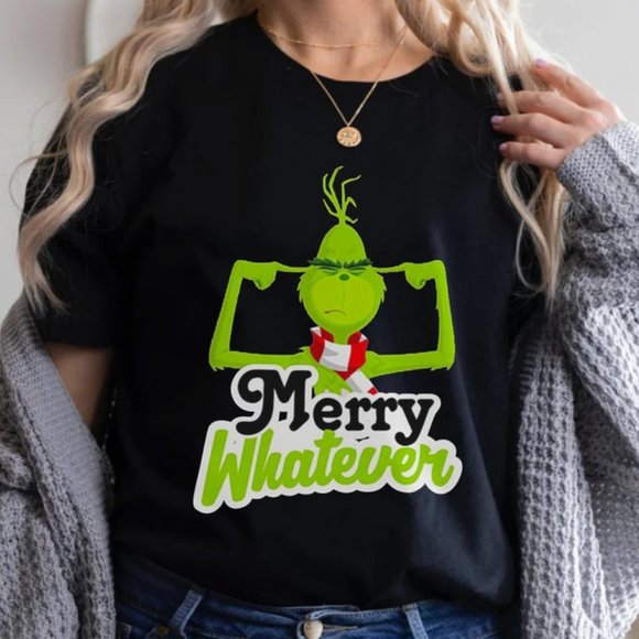 Merry Whatever Funny Grinch Shirt Christmas Holiday Short Sleeve Print Clothing Outfits