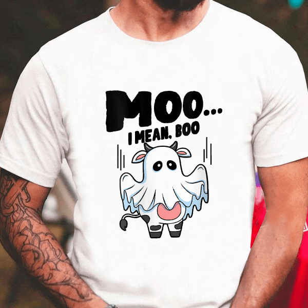 Moo I Mean Boo Halloween Ghost Cow Shirt