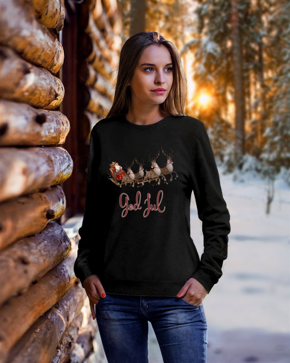 Norwegian Santa God Jul Crewneck Sweatshirt Christmas Style Classic Sweatshirt