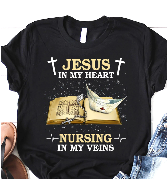 Nurse Jesus In My Heart Nursing In My Veins Dark Classic T Shirt