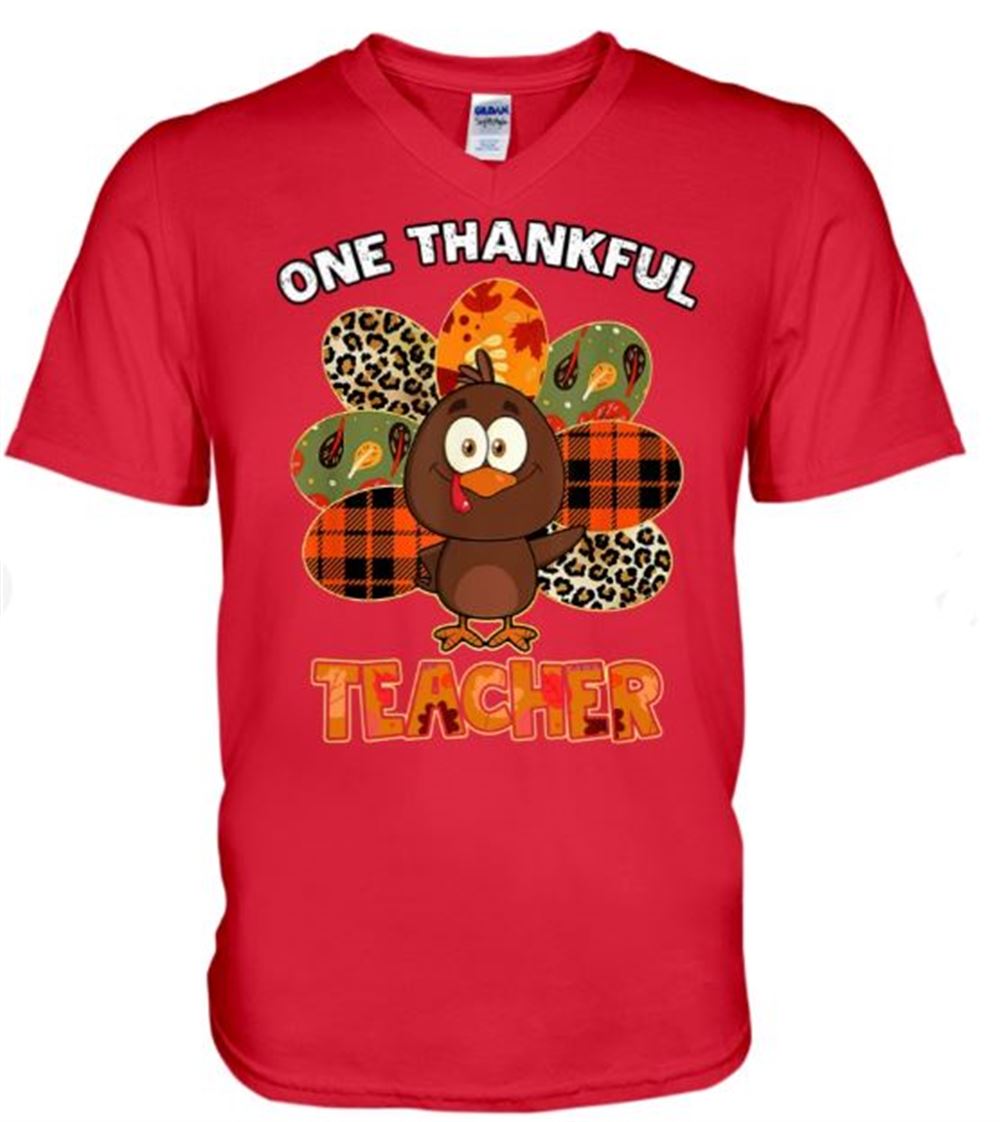 One Thankful Teacher Teacher V Neck T Shirt