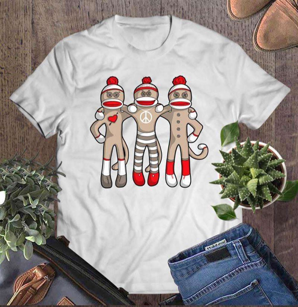 Peace Love Best Friends Hug Sock Monkey Christmas Holiday T-shirt