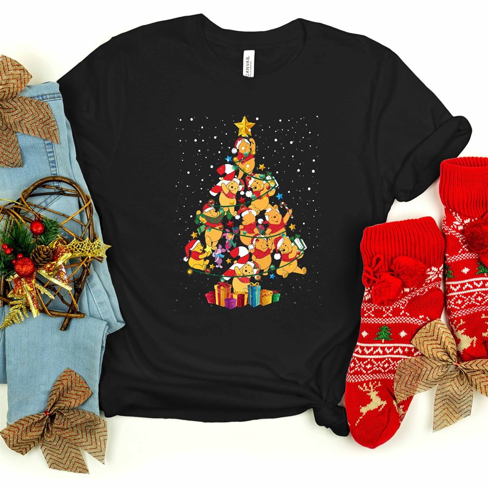 Pooh Christmas Tree Funny Merry Xmas Gift Pooh Bear T-shirt Christmas Tea Coffee Shirt Vintage Winnie The Pooh Christmas Xmas Gift