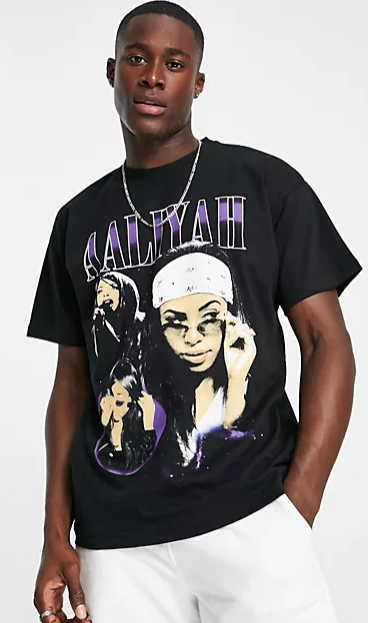 Pull Bear X Aaliyah – Bedrucktes T-shirt In Schwarz Short-sleeve Unisex T-shirt Shirt For Rap Lovers