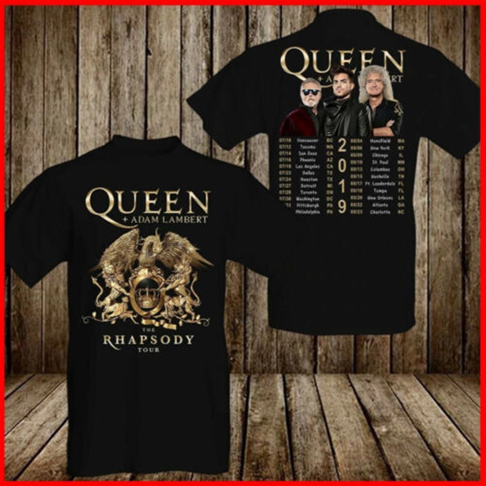 Queen And Adam Lambert Rhapsody Concert Tour 2019 T-shirt 2 Sides Cotton Men Shi