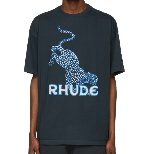 Rhude Exclusive Black Leopard T Shirt Short Sleeve Cotton Jersey T-shirt In Black