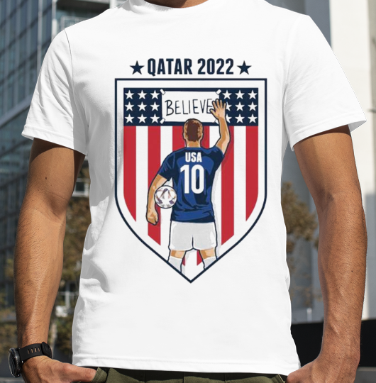 Round Neck T-shirt Unisex - Usa World Cup Soccer Qatar 2022 Believe Logo Shirt