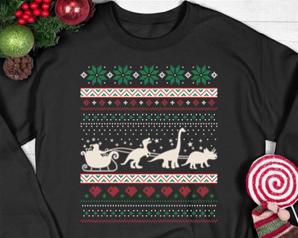 Santa Riding Dinosaur T Rex Christmas Shirt