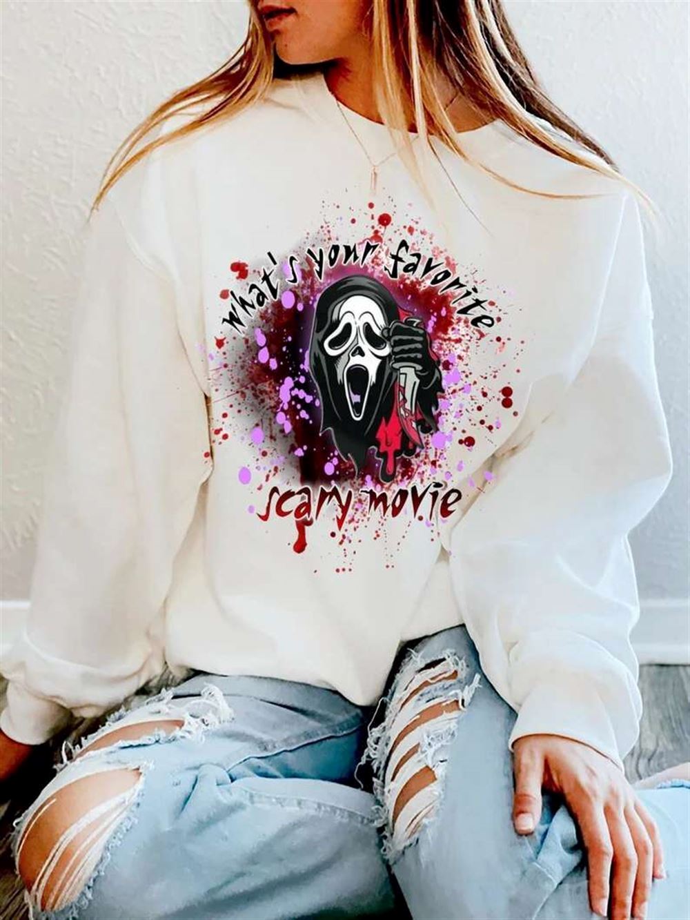 Scream Ghostface Whats Your Favorite Scary Movie Sweatshirt T-shirt For Halloween