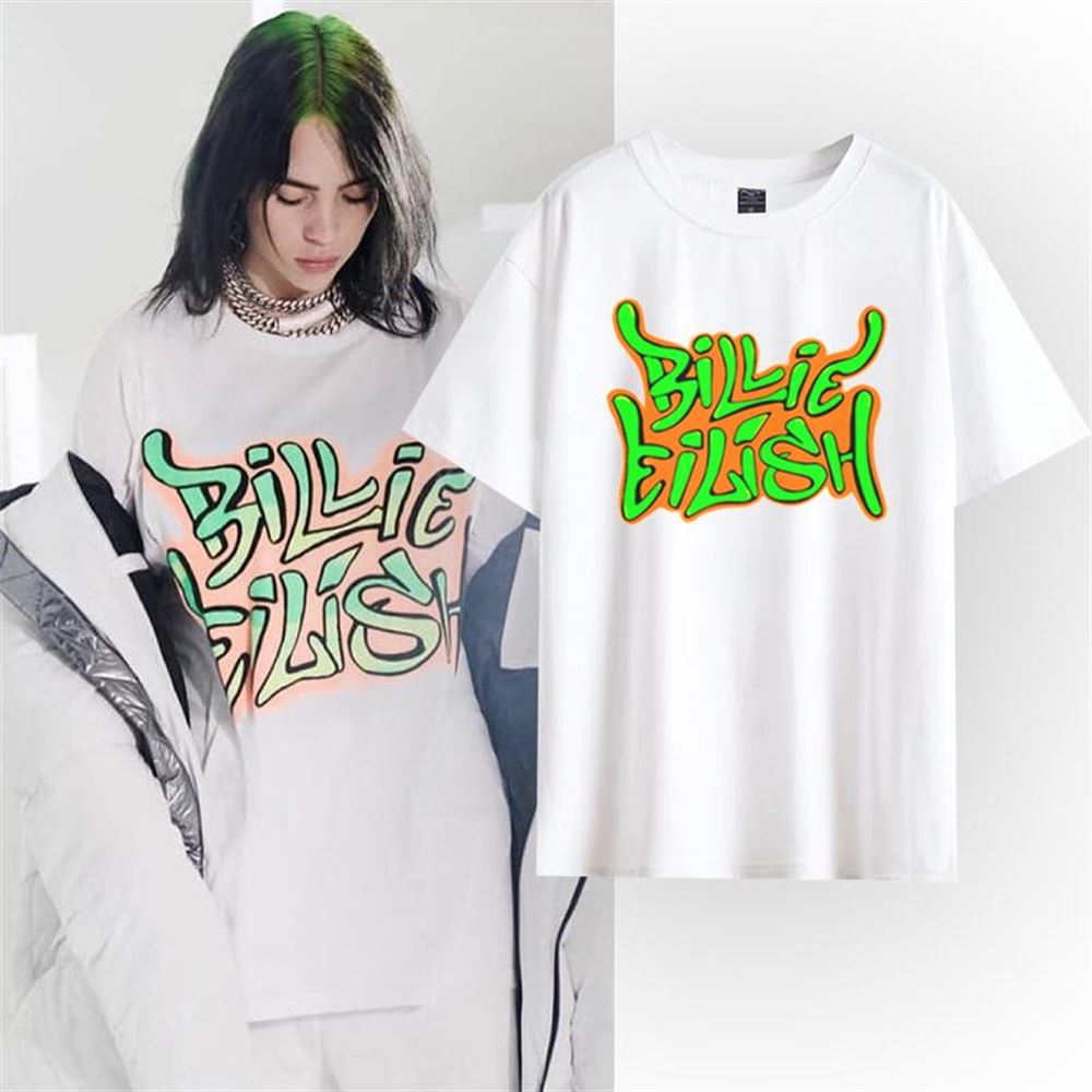 Summer Womens Short Sleeve T Shirt Billie Eilish Print Large Size Loose Casual Tops O-neck Femele Hip Hop T-shirt