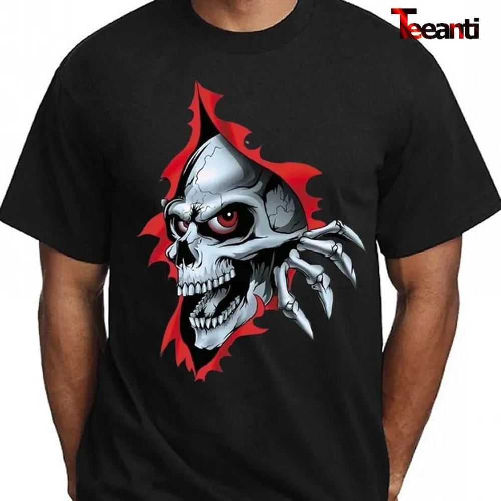 Torn Metal Skull Horror Halloween T-shirt