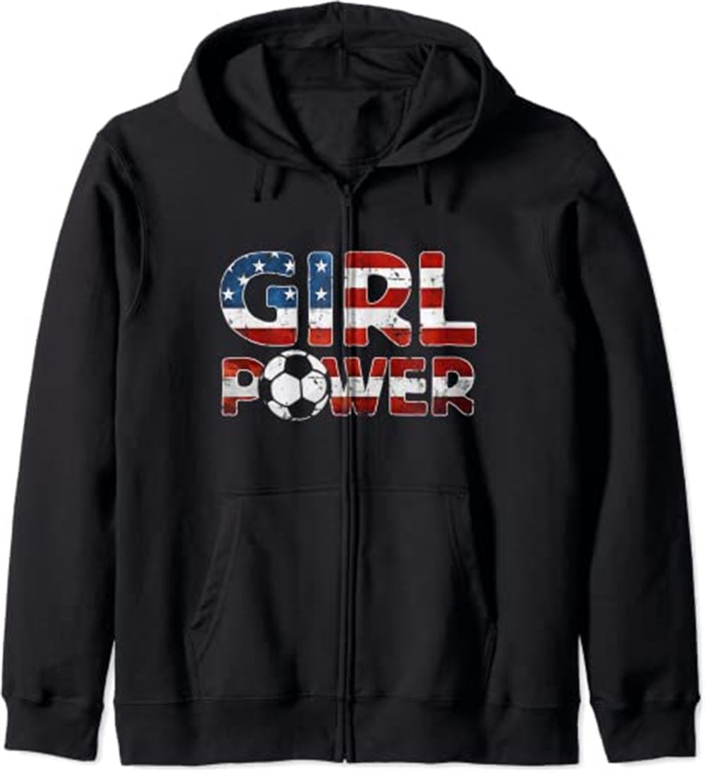 Usa Soccer Women Girls Power Flag Jersey Zip Hoodie Usa Soccer Fans And Gifts