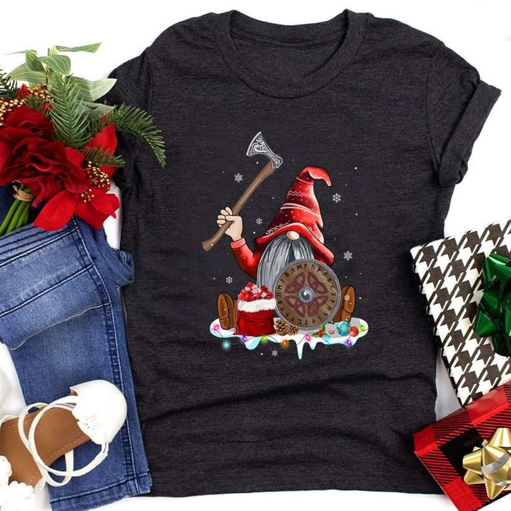 Viking Weapons Norse Mythology Xmas Red Hat Gnome Beard Shirt