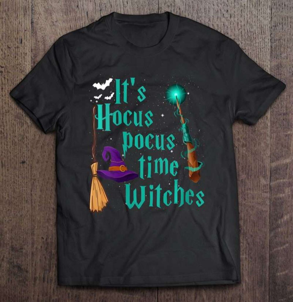 Womens Its Hocus Pocus Time Witches Wand Funny Halloween Costume T-shirt