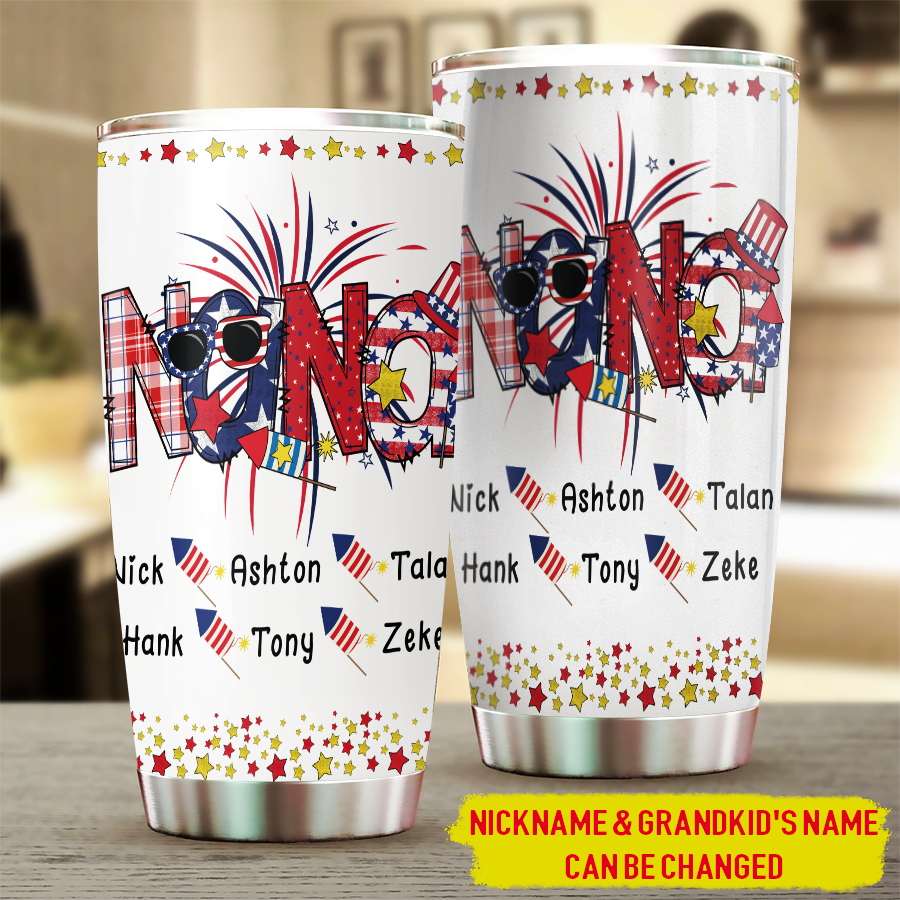 20 Oz Tumbler 20 Oz Personalized Patriotic Doodle 4th Of July Mimi And Grandkids Tumbler Cup With Li