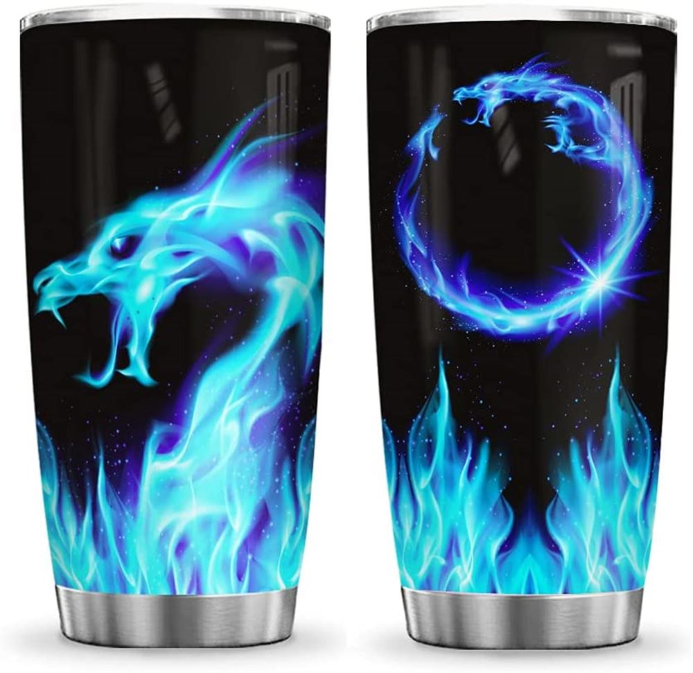 20 Oz Tumbler 20oz Blue Dragon Flame Inspiration Dragon Lover Tumbler Cup With Lid Double Wall Vacuu