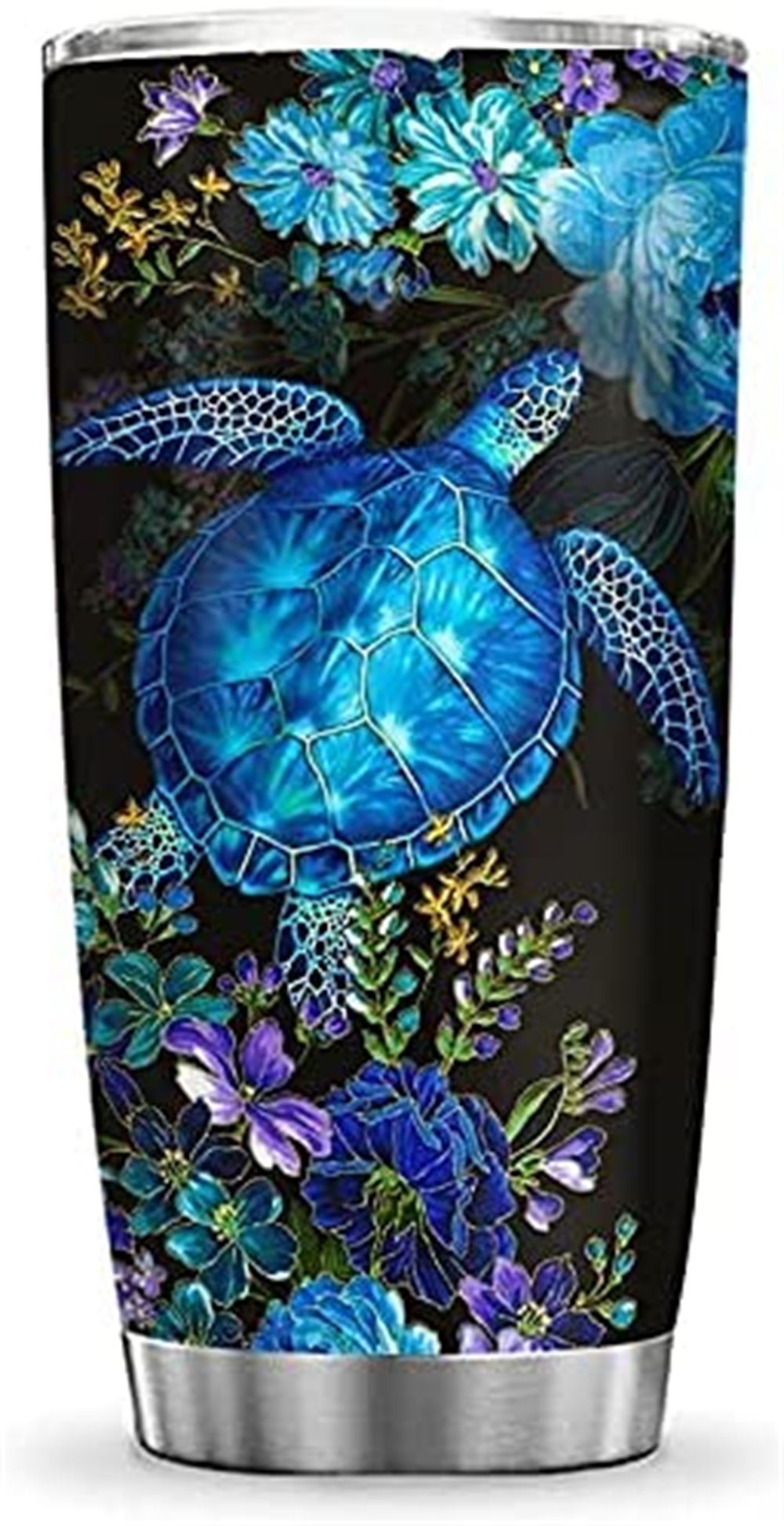 20 Oz Tumbler 20oz Blue Flower Turtle Inspiration Motivation Sea Ocean Turtle Lover Tumbler Cup With