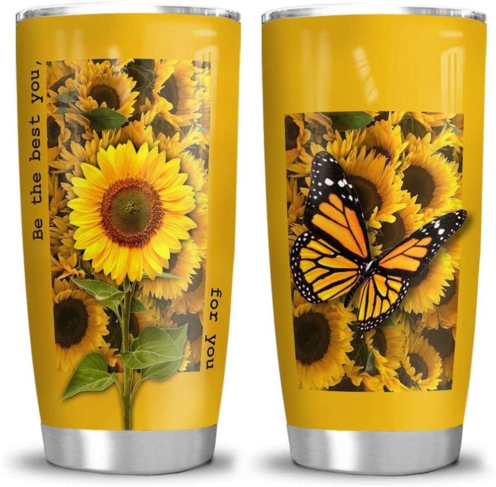 20 Oz Tumbler 20oz Butterfly Sunflower Be The Best You Motivational Tumbler Cup With Lid Double Wall
