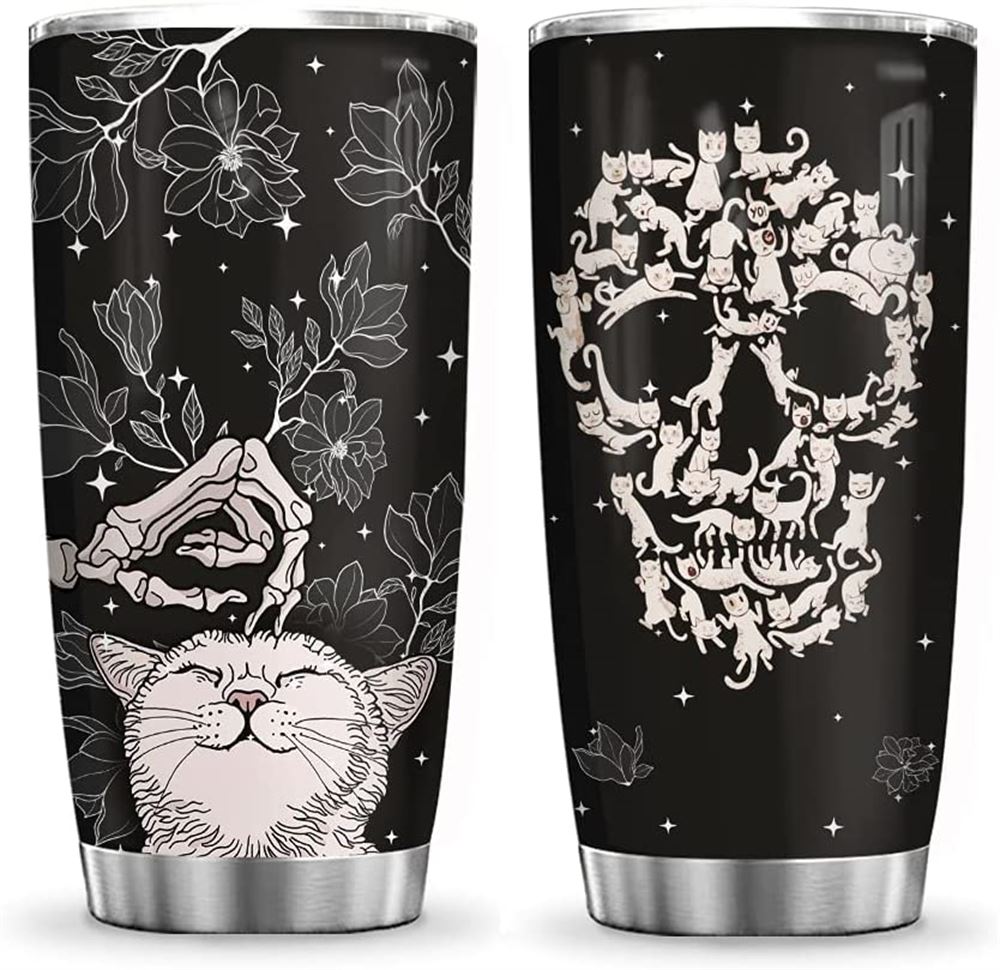 20 Oz Tumbler 20oz Cats Love Skull Skull Lovers Skull Inspiration Tumbler Cup With Lid Double Wall V