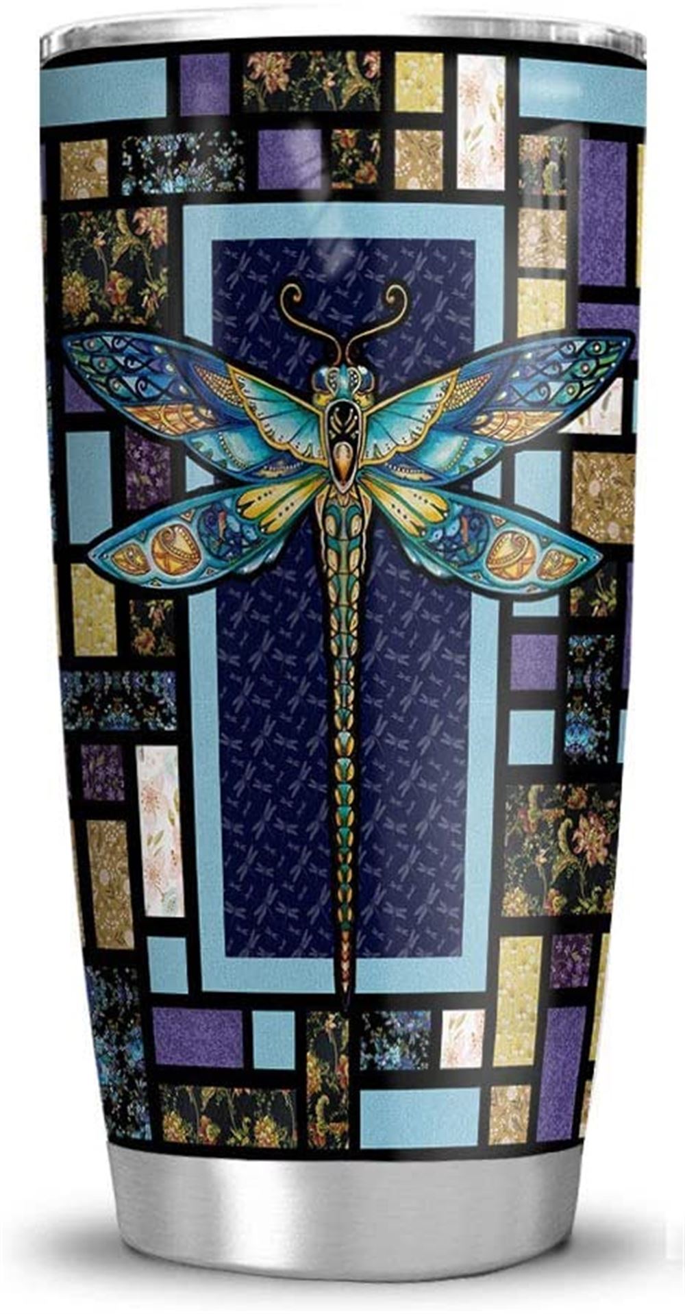 20 Oz Tumbler 20oz Dragonfly Mosaic Style Decorative Tumbler Cup With Lid Double Wall Vacuum Sporty