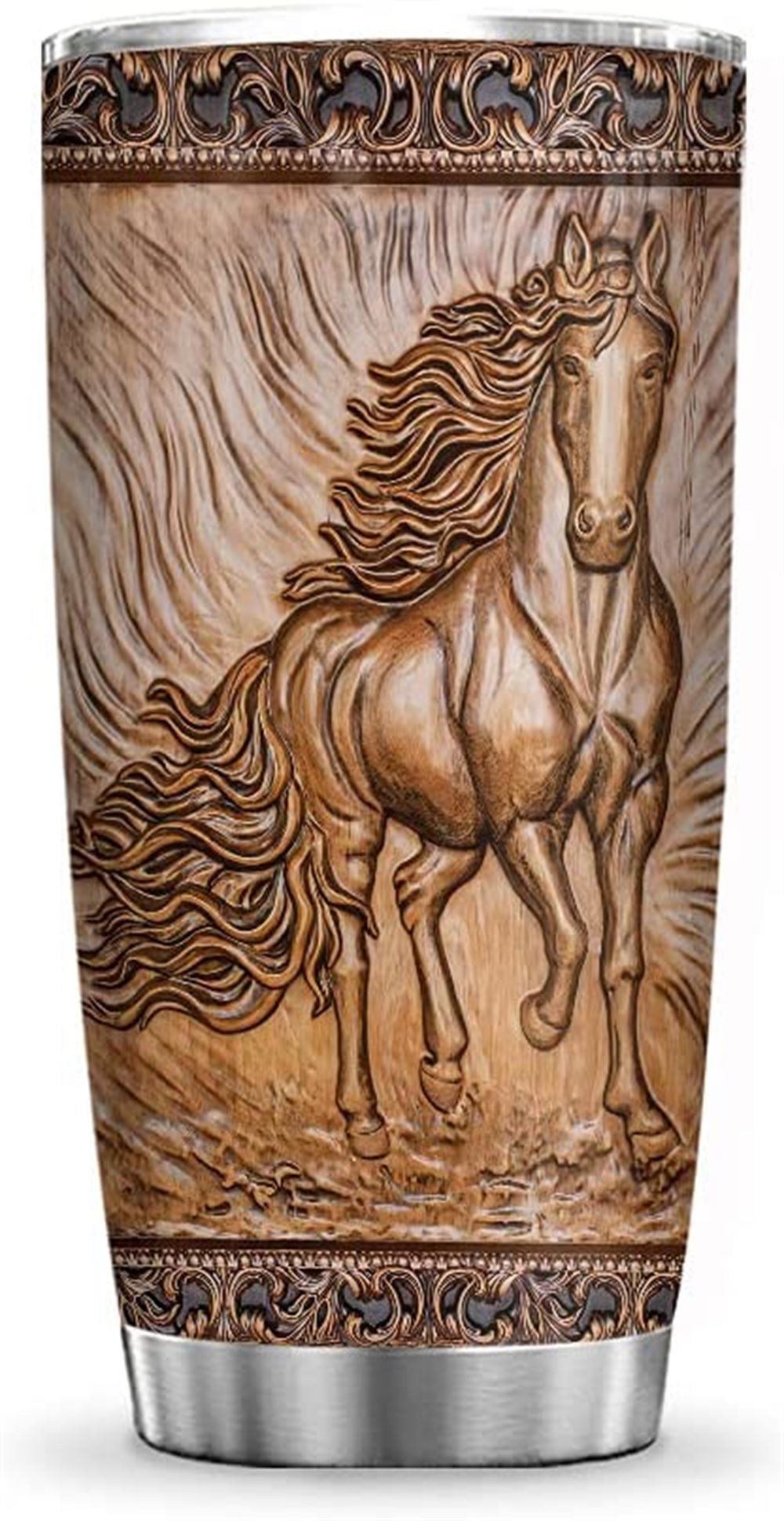 20 Oz Tumbler 20oz Printed Horse Wooden Style Gift For Horse Lovers Horse Inspiration Tumbler Cup Wi