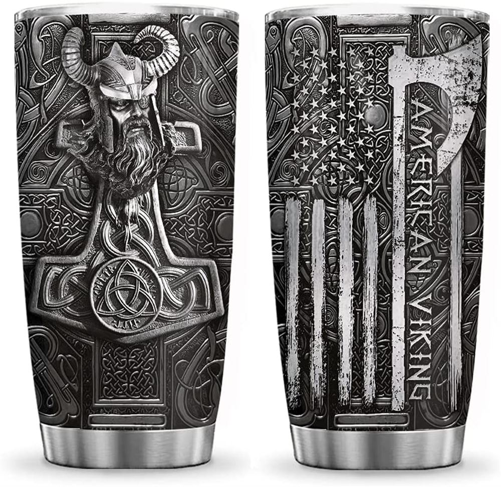 20 Oz Tumbler 20oz Printed Viking Odin American Metal Style Viking Lovers Tumbler Cup With Lid Doubl