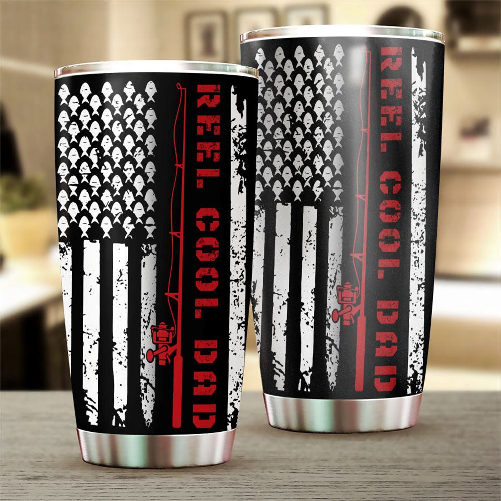 20 Oz Tumbler For Dad Reel Cool Dad Flag Tumbler Fishing Gifts For Dad Papa Grandpa Fathers Day Birt