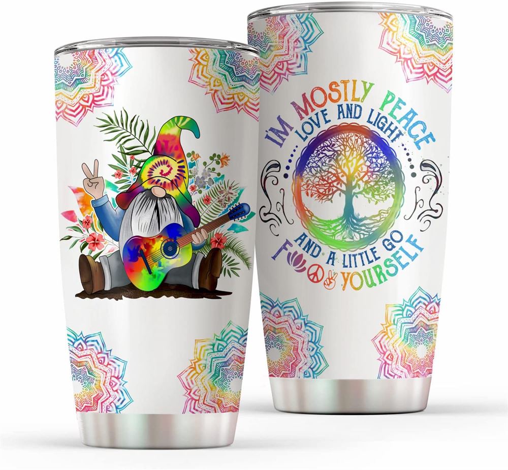 20 Oz Tumbler Hippie Gnome Im Mostly Peace Love And Light And A Little Go Fk Yourself Mandala Patte