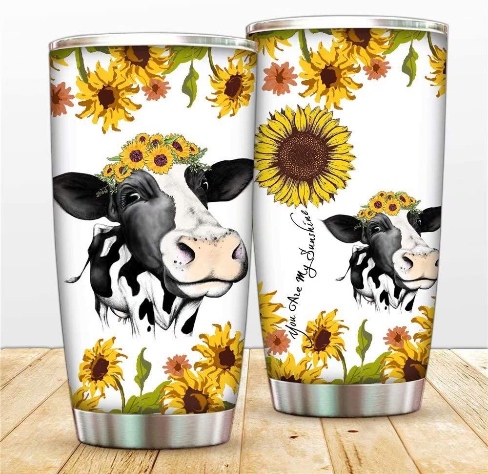 20 Oz Tumbler Sunflower Cow Tumbler Mugs 20 Oz Stainless Steel Vacuum ...