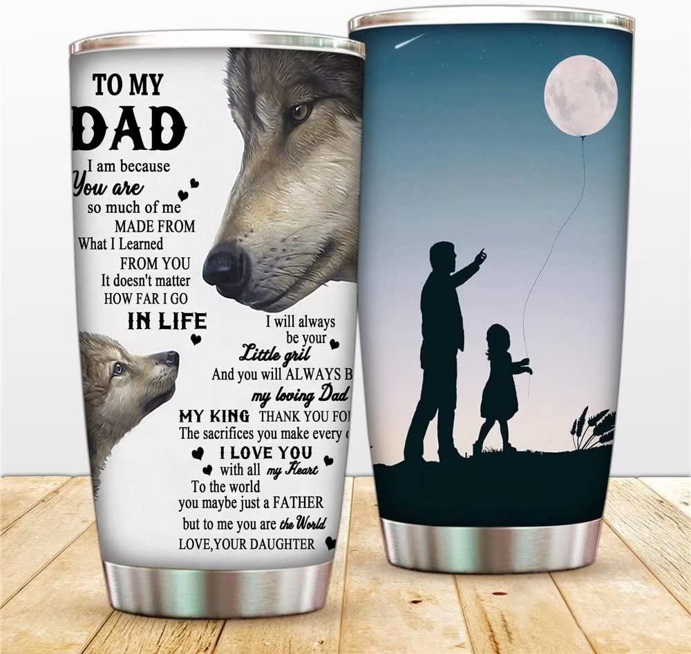 20 Oz Tumbler Wolf To My Dad From Daughter Insulated Stainless Steel 20oz Coffee Tumbler Vacuum Cup