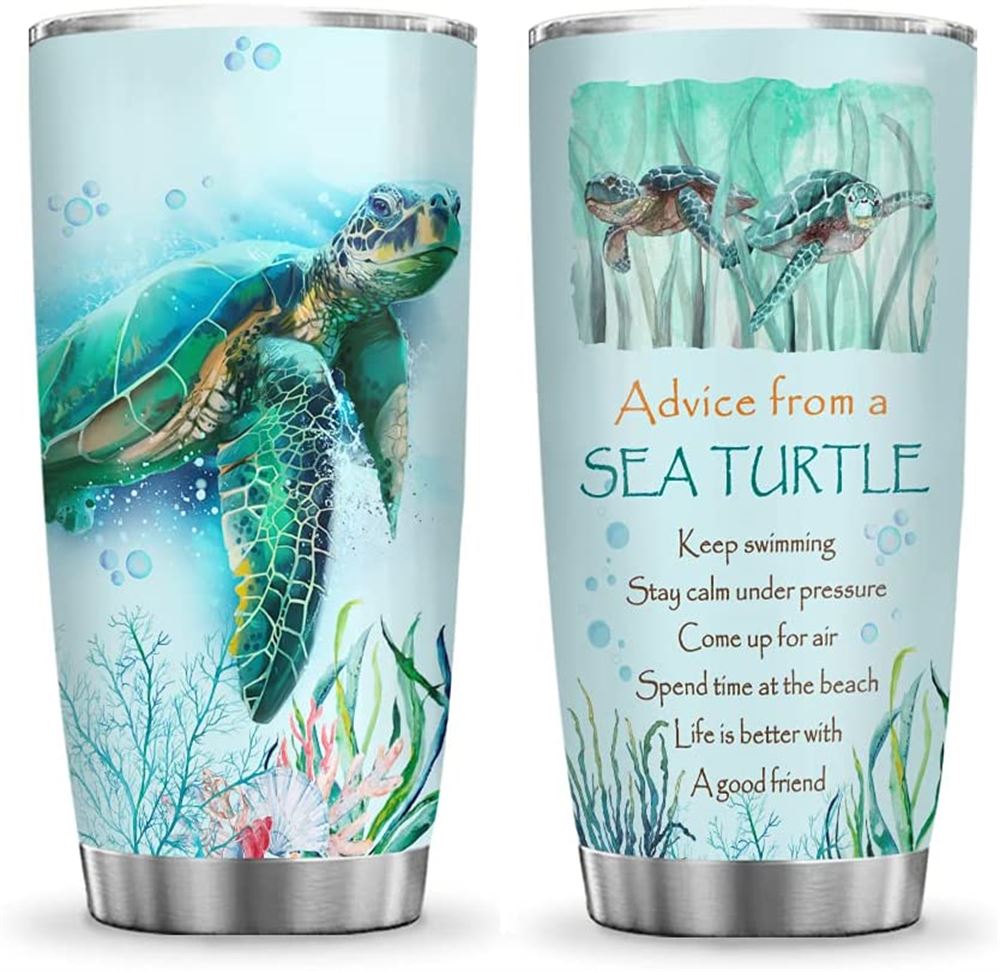 20oz Advice From A Sea Turtle Ocean Inspiration Tumbler Cup With Lid Double Wall Vacuum Thermos Insu
