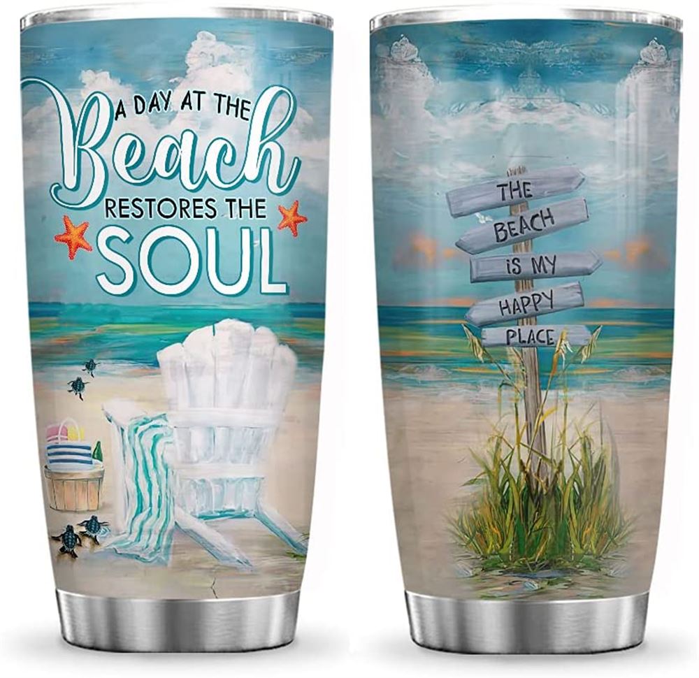 20oz Beach Soul Gift For Beach Lovers Beach Inspiration Tumbler Cup With Lid Double Wall Vacuum Ther