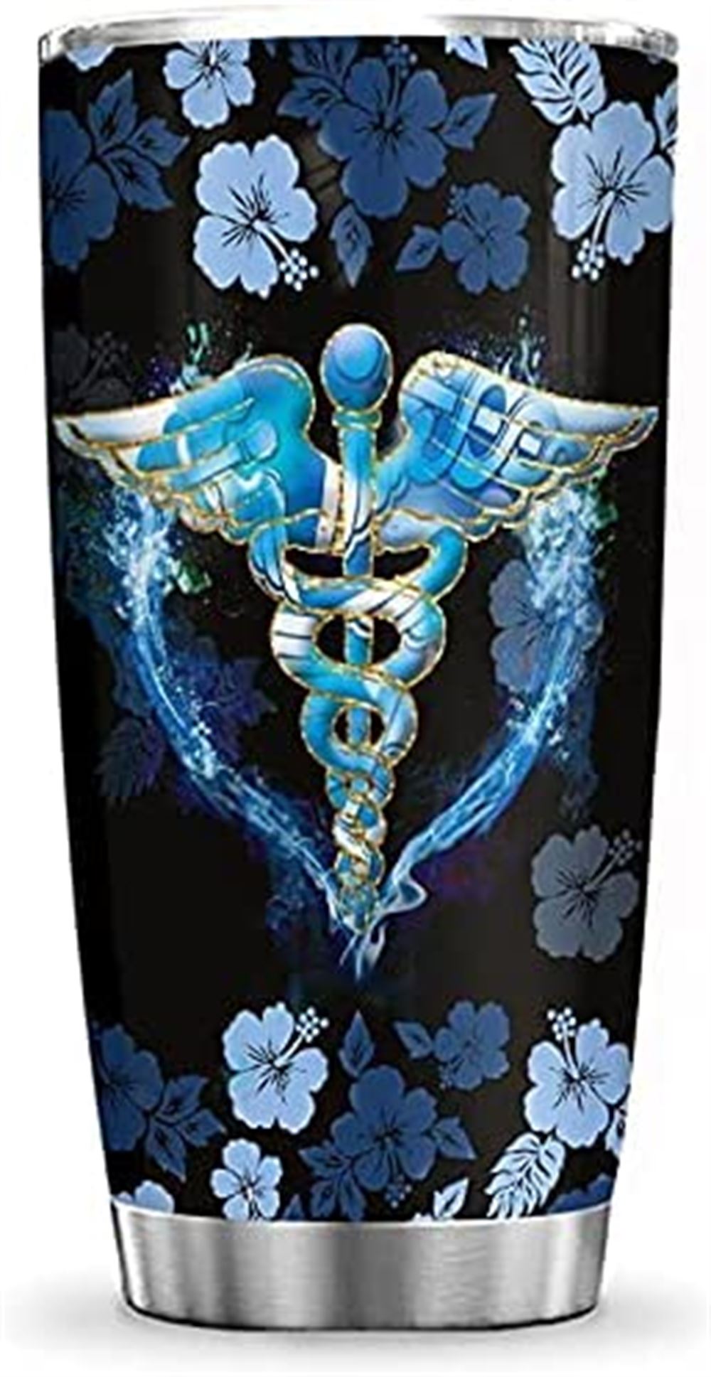 20oz Blue Nurse Typo Blue Flower Nurse Symbol Nurse Inspiration Tumbler Cup With Lid Double Wall Vac