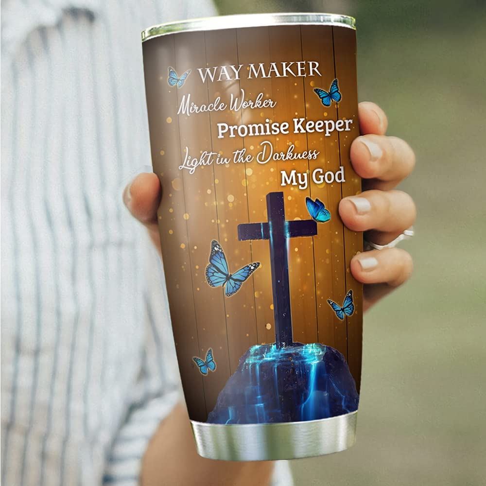 20oz Butterfly Faith God Way Maker Butterfly Inspiration Tumbler Cup With Lid Double Wall Vacuum The