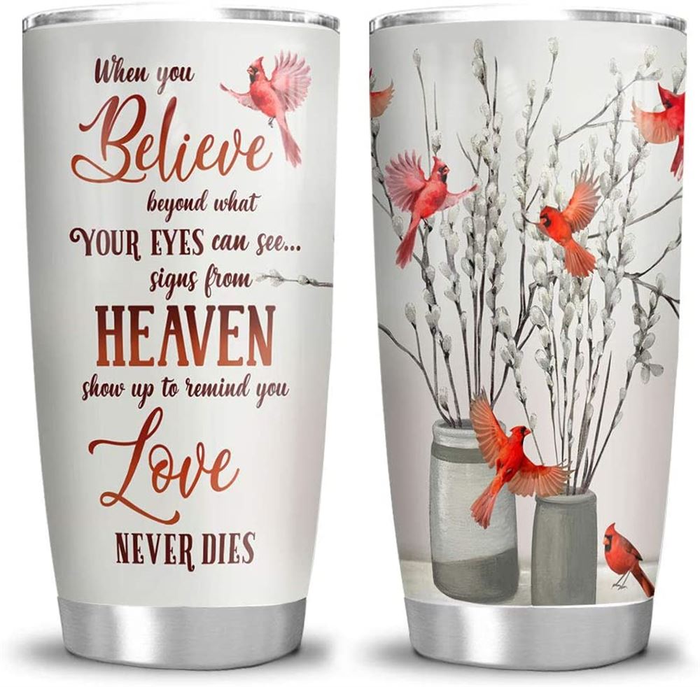 20oz Cardinal Bird In Heaven When You Believe Tumbler Cup With Lid Double Wall Vacuum Sporty Thermos