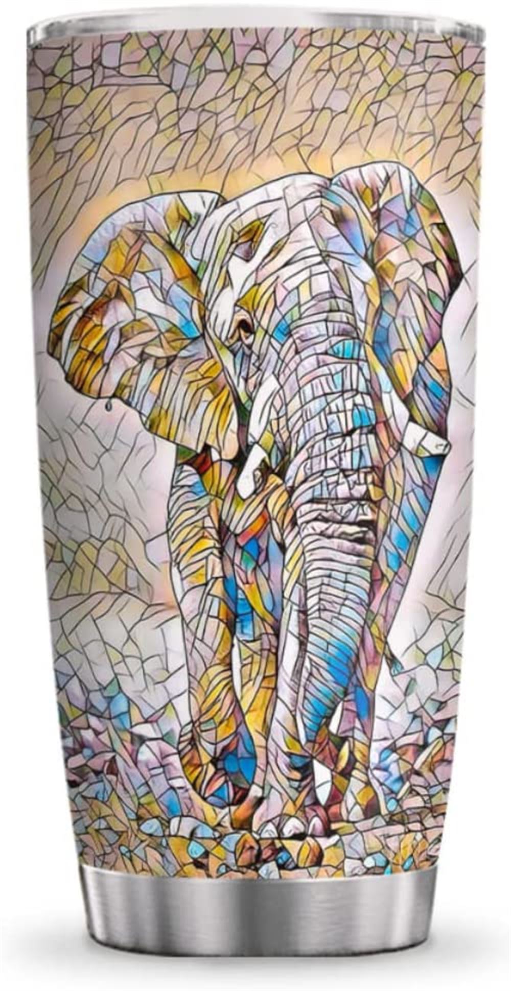 20oz Colorful Elephant Pattern Inspiration Motivational Gifts Stainless Steel Tumbler Cup With Lid D