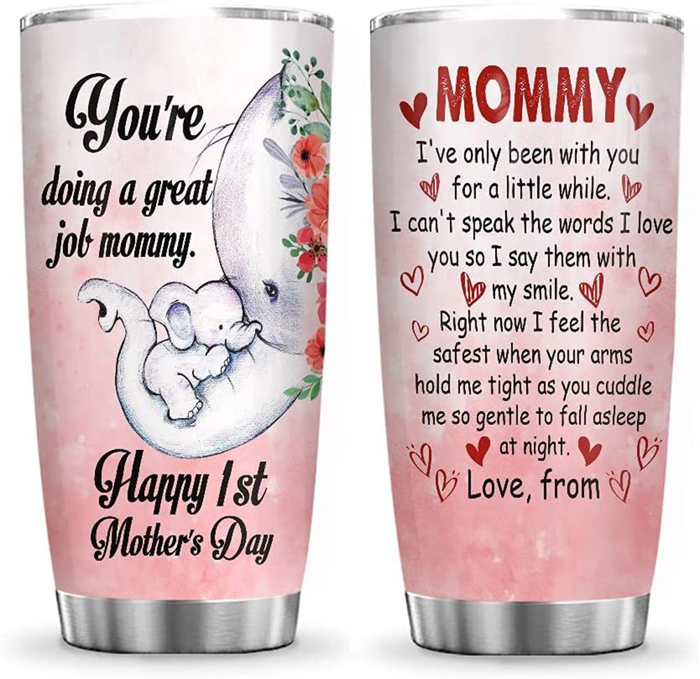 20oz Elephant Mom Gift For Elephant Lovers Elephant Inspiration Tumbler Cup With Lid Double Wall Vac