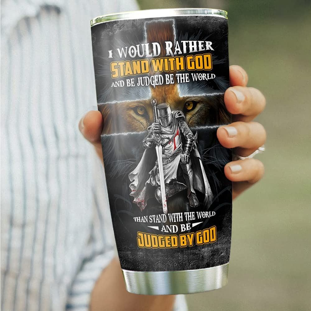 20oz Faith Knight Be Judged By God Faith Knight Inspiration Tumbler Cup With Lid Double Wall Vacuum