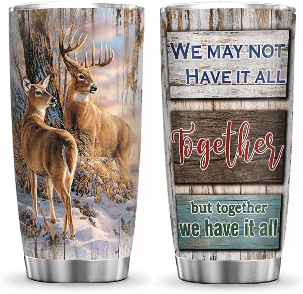 20oz Hunting Deer Together Deer Lovers Deer Inspiration Tumbler Cup With Lid Double Wall Vacuum Ther