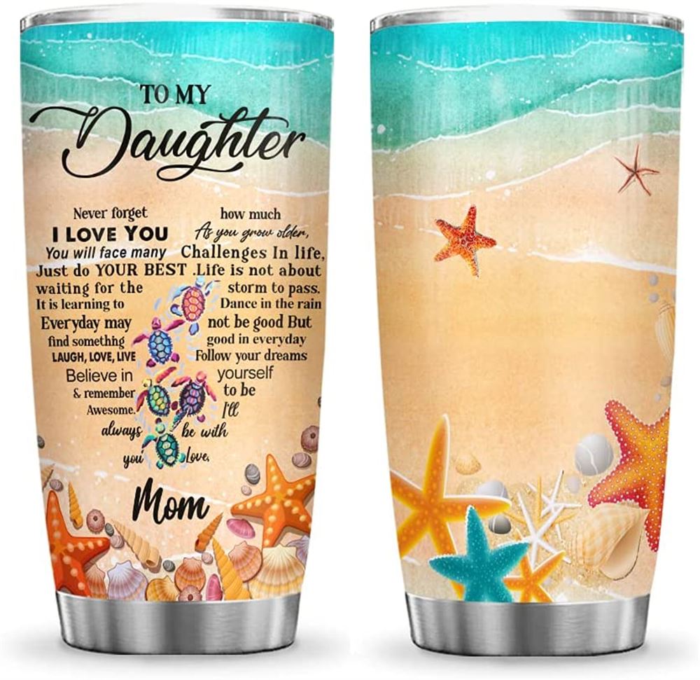 20oz Mom To Daughter Beach Sea Ocean Turtle Lover Inspiration Tumbler Cup With Lid Double Wall Vacuu