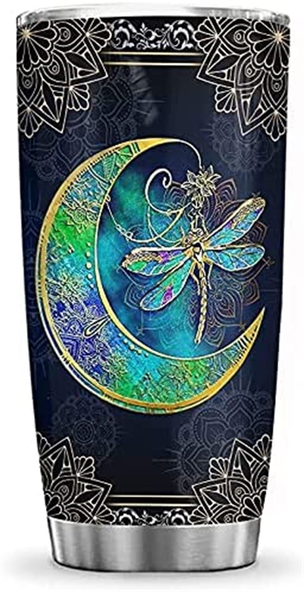 20oz Printed Colorful Painting Dragonfly Inspiration Tumbler Cup With Lid Double Wall Vacuum Thermos